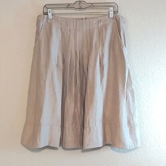 J. Jill NNT Tan Pleated Gold Metallic Shimmer Linen Pocketed Midi Skirt 14 - Picture 1 of 13